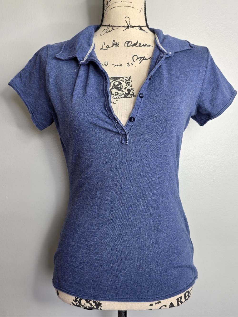 Y2k SO Wear It Declare It Blue Short Sleeve Henley Polo Shirt Large